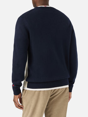 Jersey de punto con cuello redondo Heron Navy blue con intarsia y bordado St. Moritz | Special edition 