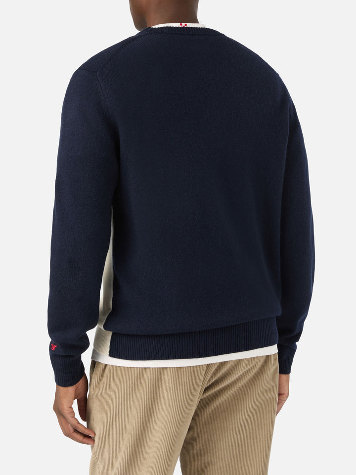 Pull en maille ras-du-cou Heron Navy blue avec intarsia et broderie St. Moritz | Special edition 