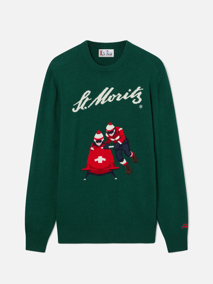 Pull en maille à col rond Green Heron avec intarsia St. Moritz | Special edition 