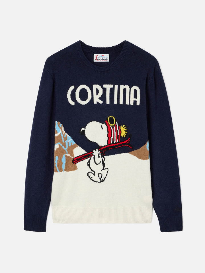 Navy blue Heron crewneck knit with Snoopy Cortina intarsia | Special edition