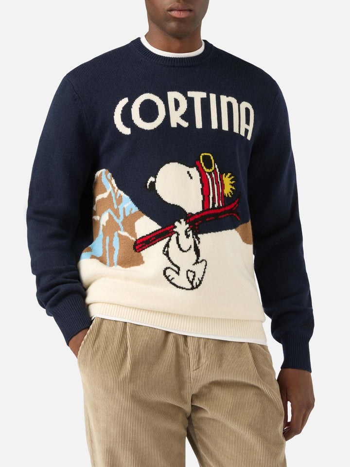 Jersey de punto con cuello redondo Heron en Navy blue con intarsia Snoopy Cortina | Special edition 