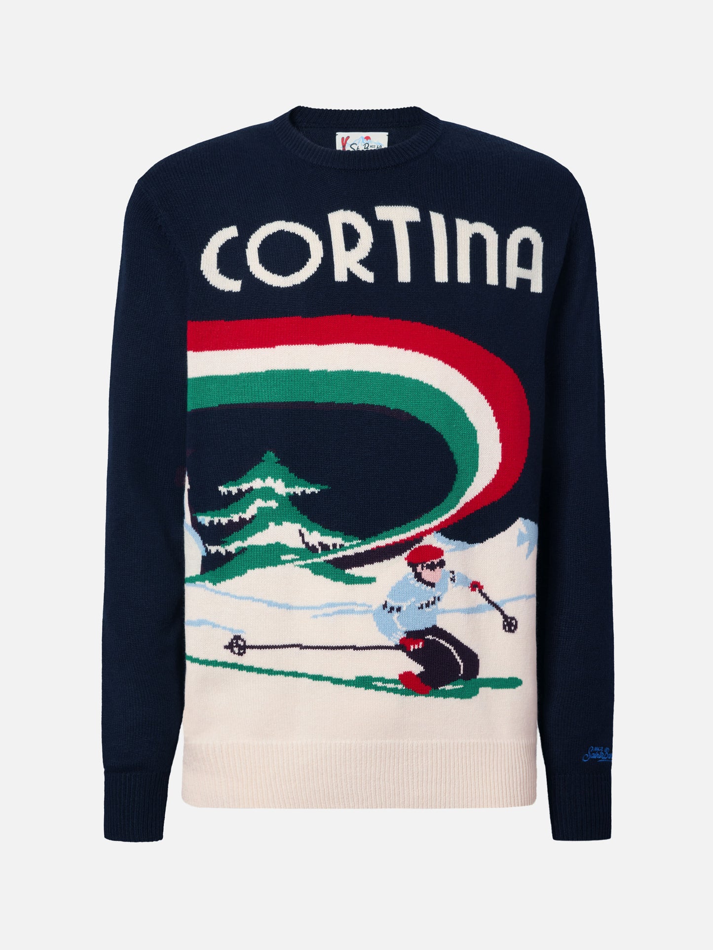 Maglione Heron blu con jacquard cartolina Cortina