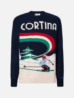 Maglione Heron blu con jacquard cartolina Cortina