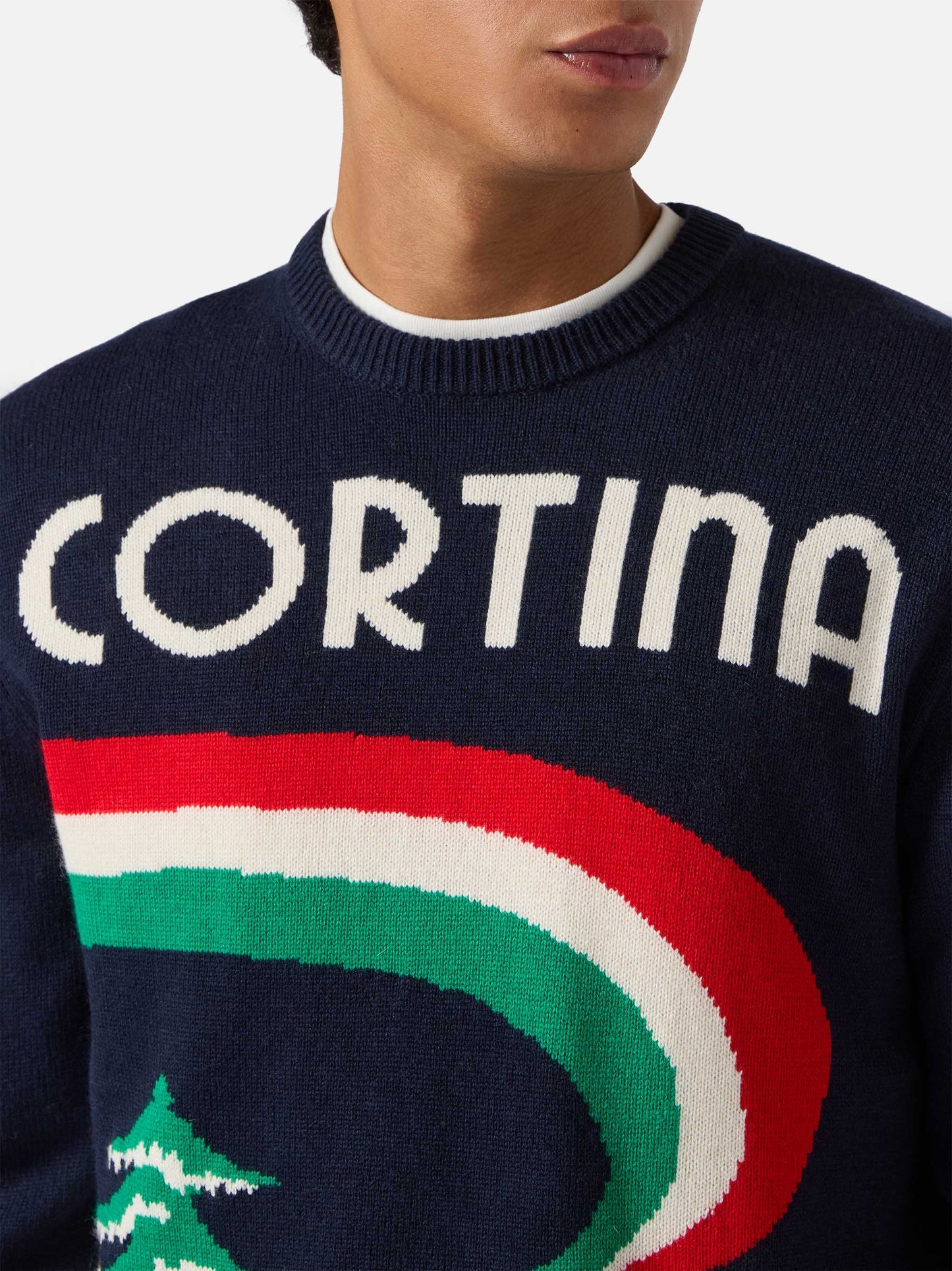Maglione Heron blu con jacquard cartolina Cortina