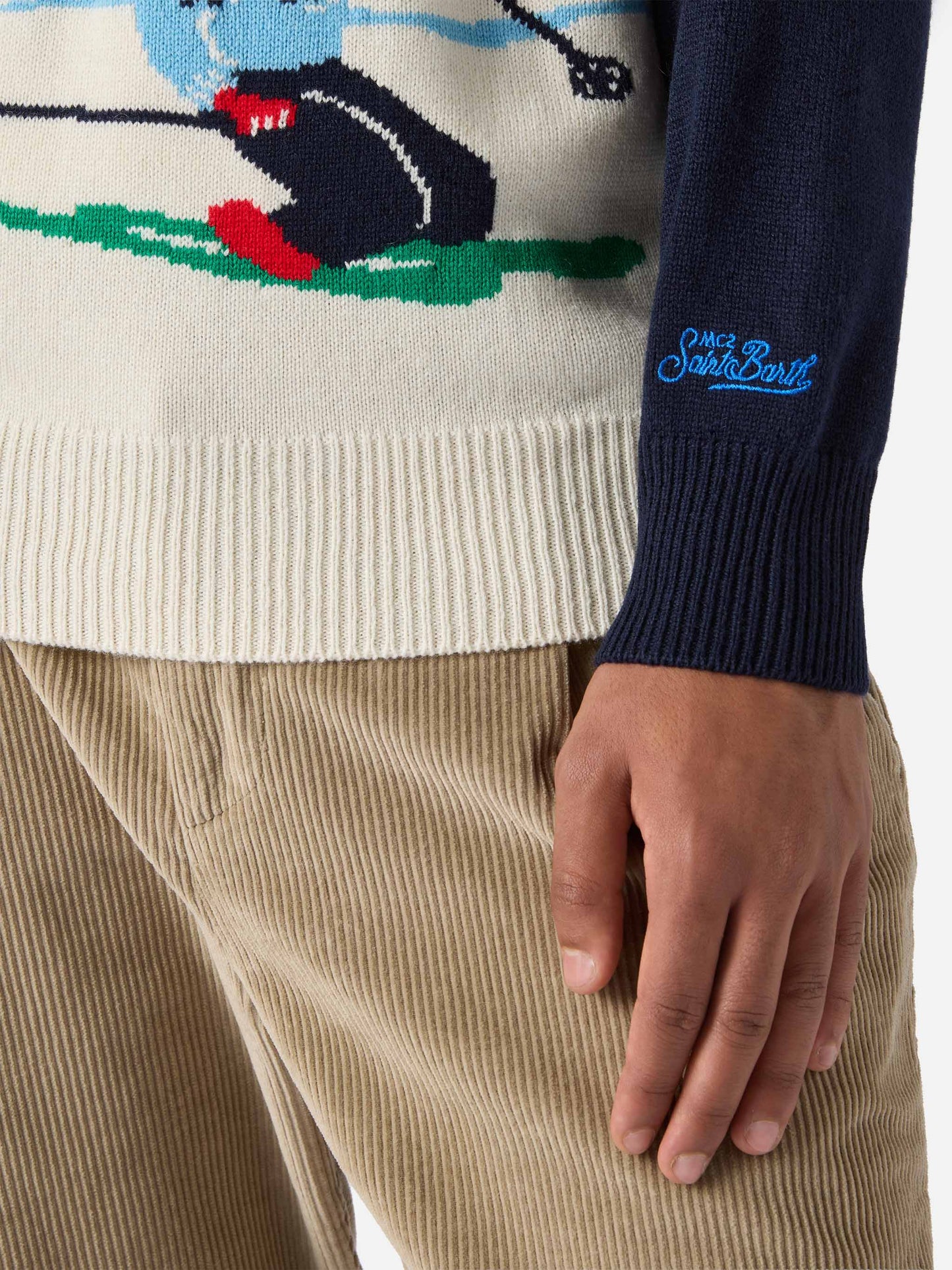 Maglione Heron blu con jacquard cartolina Cortina