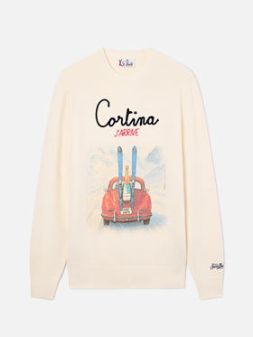 Maglia girocollo Heron grigia in misto lana e cashmere con intarsio e ricamo Cortina J'arrive