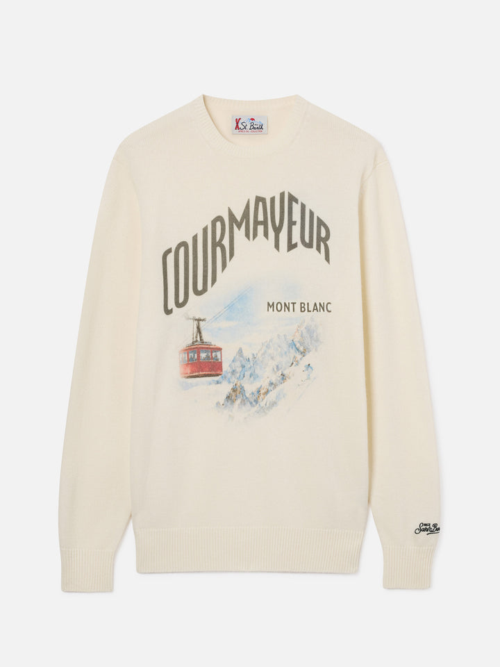 Jersey de cuello redondo en mezcla de lana y cachemira Grey Heron con intarsia Courmayeur | Special edition 