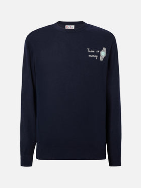 Maglione a girocollo Heron Light con ricamo orologio Time is Money