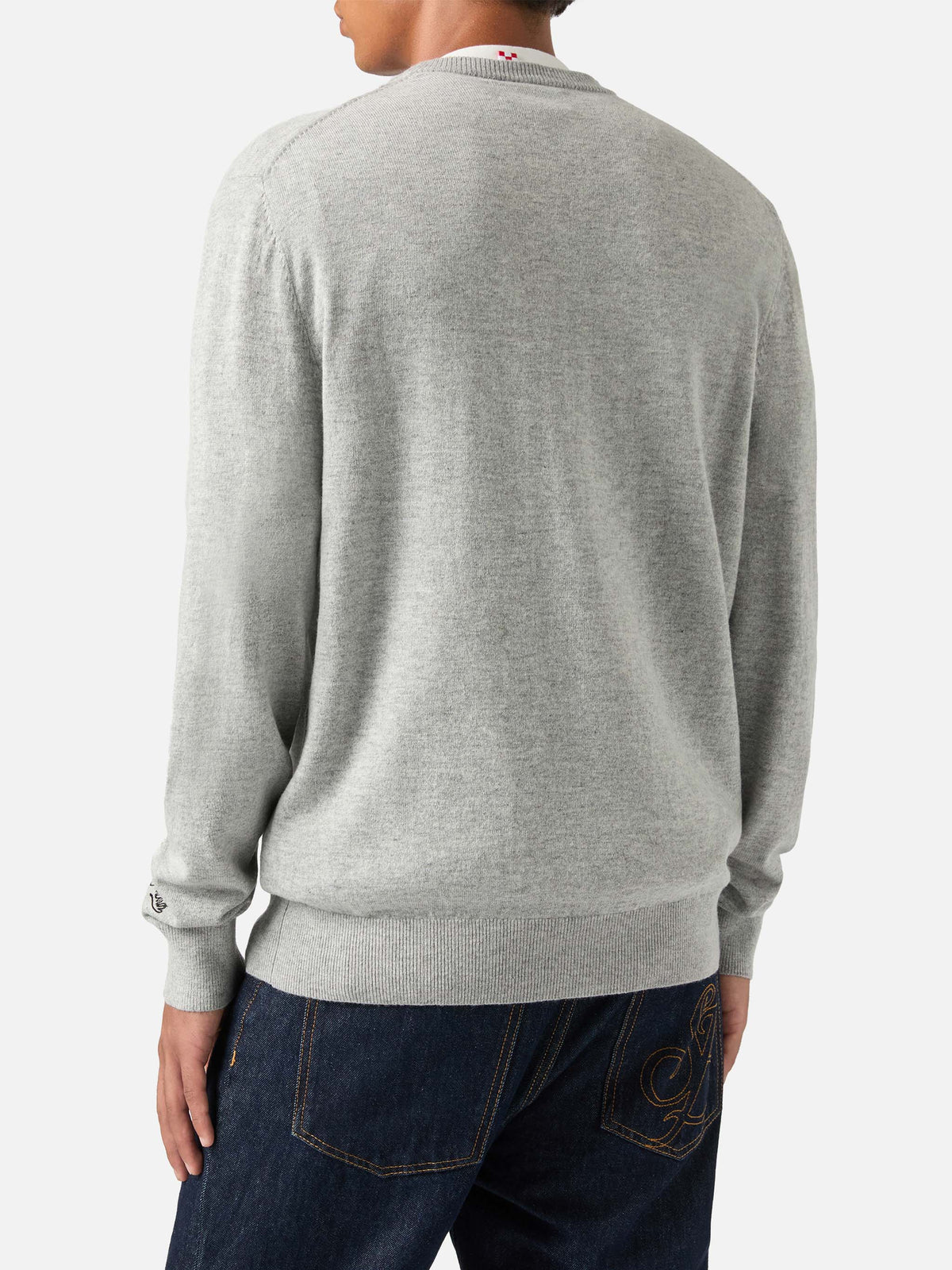 Grey Heron Pull col rond en mélange de laine légère et de cachemire avec broderie Famola Strana 