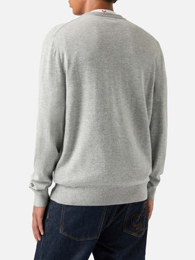 Grey Heron Pull col rond en mélange de laine légère et de cachemire avec broderie Famola Strana 