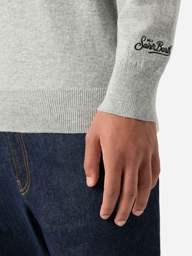 Grey Heron Pull col rond en mélange de laine légère et de cachemire avec broderie Famola Strana 