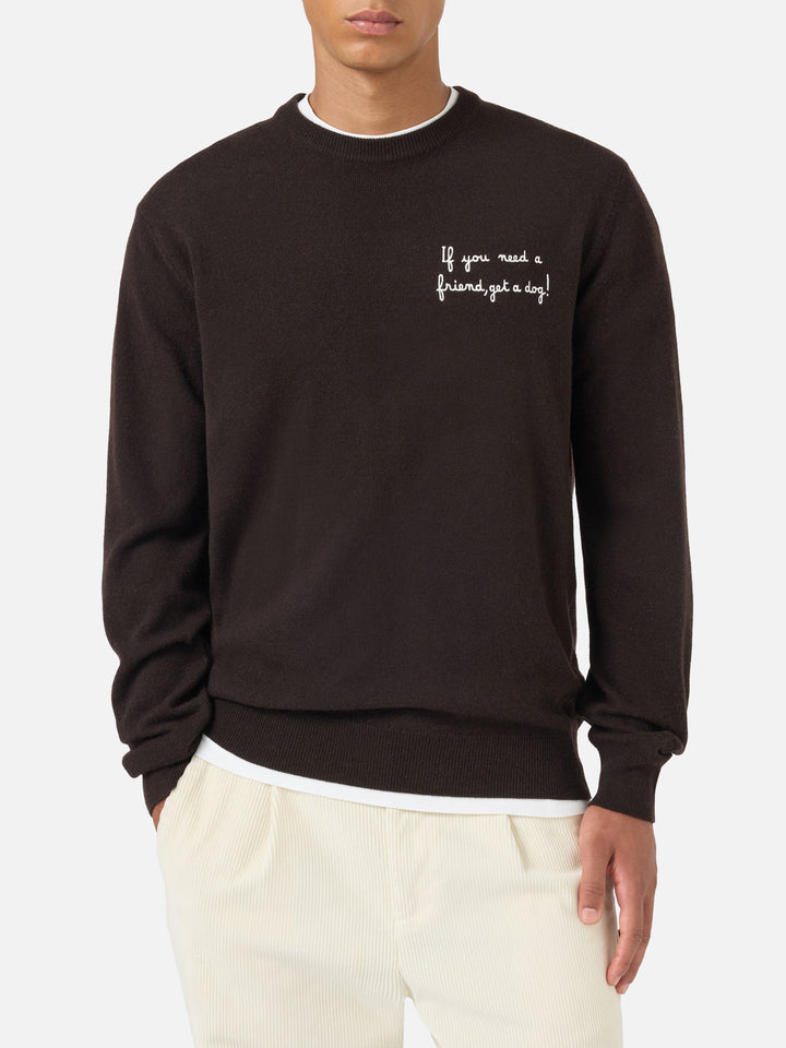 Heron Light crewneck knitwear in brown with Wall Street Dog embroidery