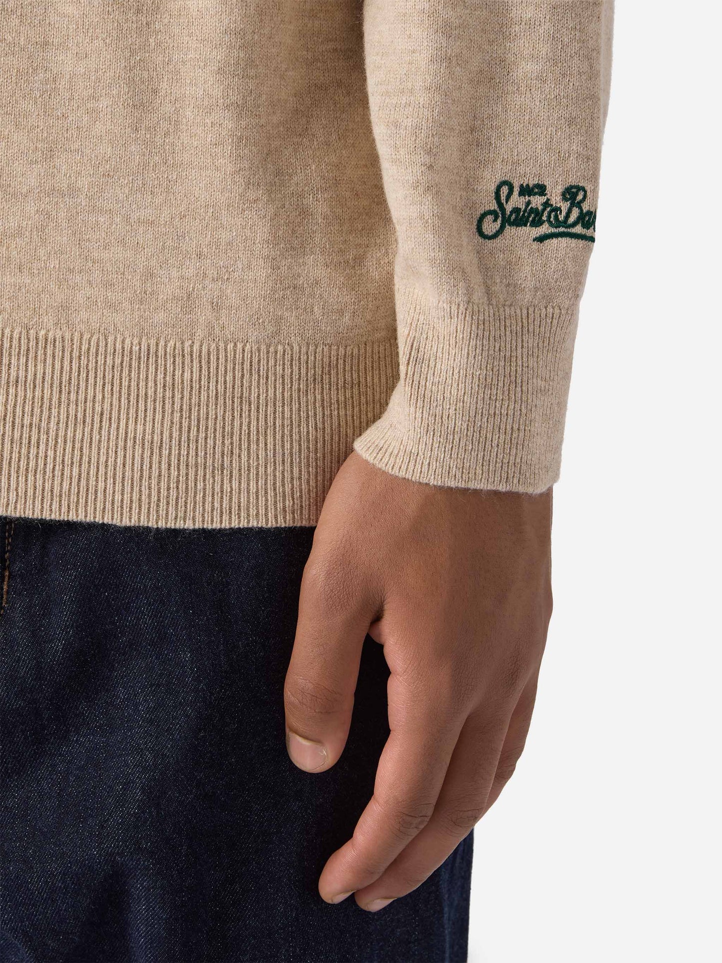 Maglione a girocollo Heron Light con ricamo orologio Time has no price