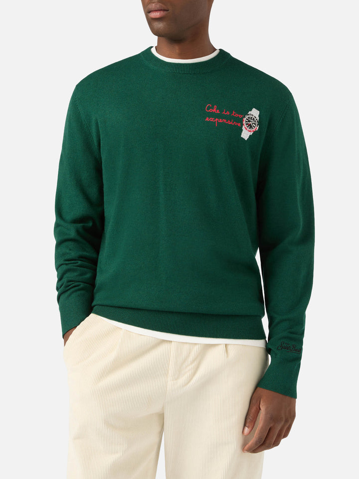 Green Heron Rundhals-Pullover aus leichter Woll- und Kaschmirmischung mit Uhrenstickerei 