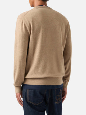 Beige Heron Light wool and cashmere blend crewneck with King Of The Night embroidery