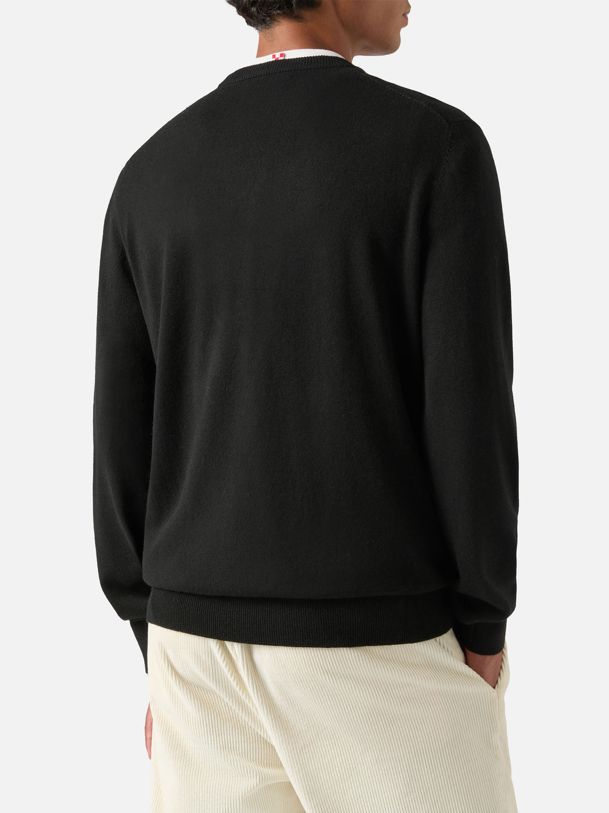 Maglia girocollo Heron Light nera in misto lana e cashmere con ricamo My Life Is Complicated