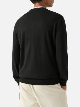 Maglia girocollo Heron Light nera in misto lana e cashmere con ricamo My Life Is Complicated