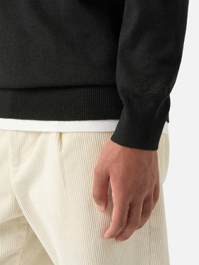 Maglia girocollo Heron Light nera in misto lana e cashmere con ricamo My Life Is Complicated