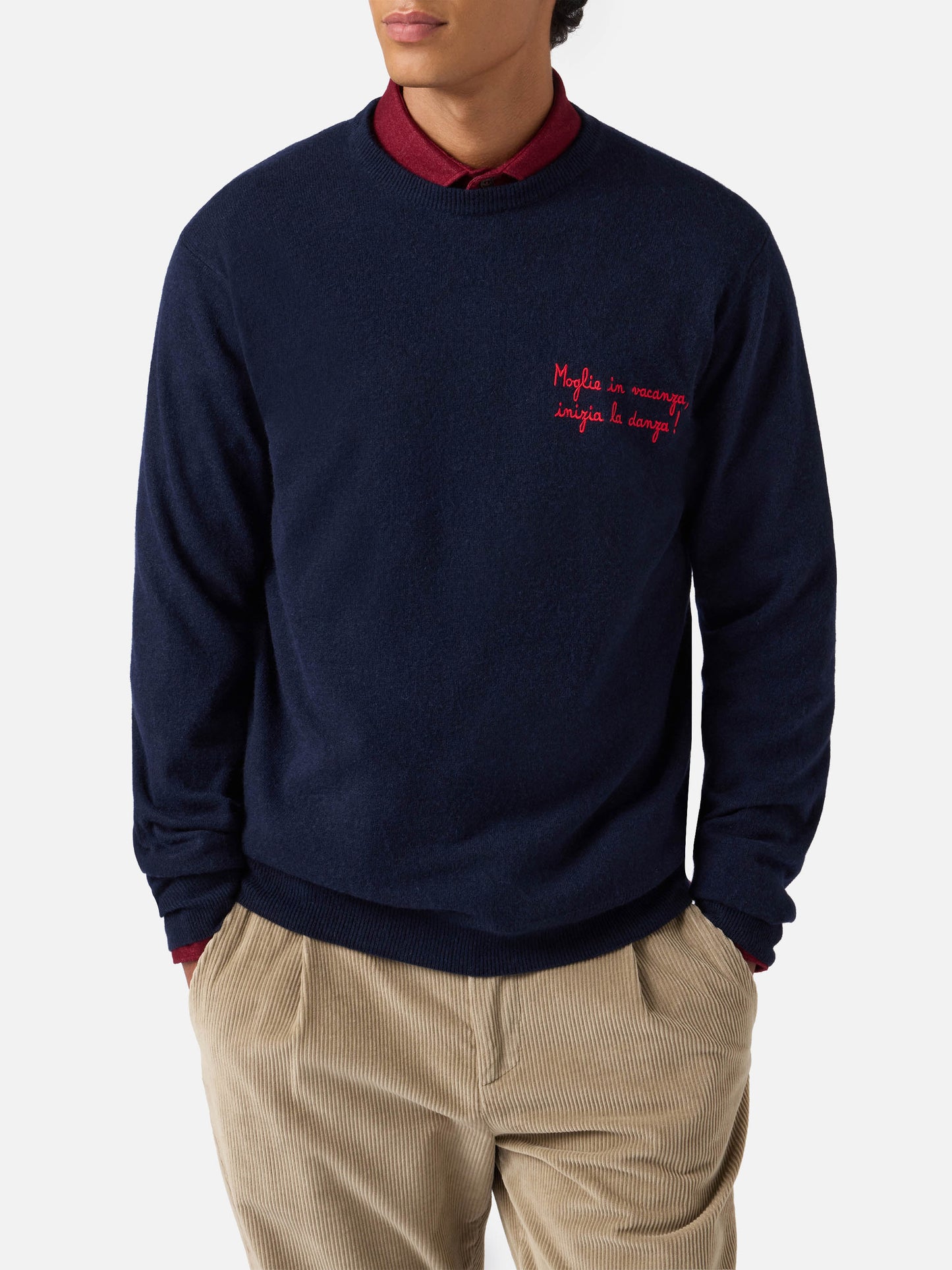 Maglione a girocollo Heron Light con ricamo Moglie in vacanza inizia la danza | YUPPIES SPECIAL EDITION