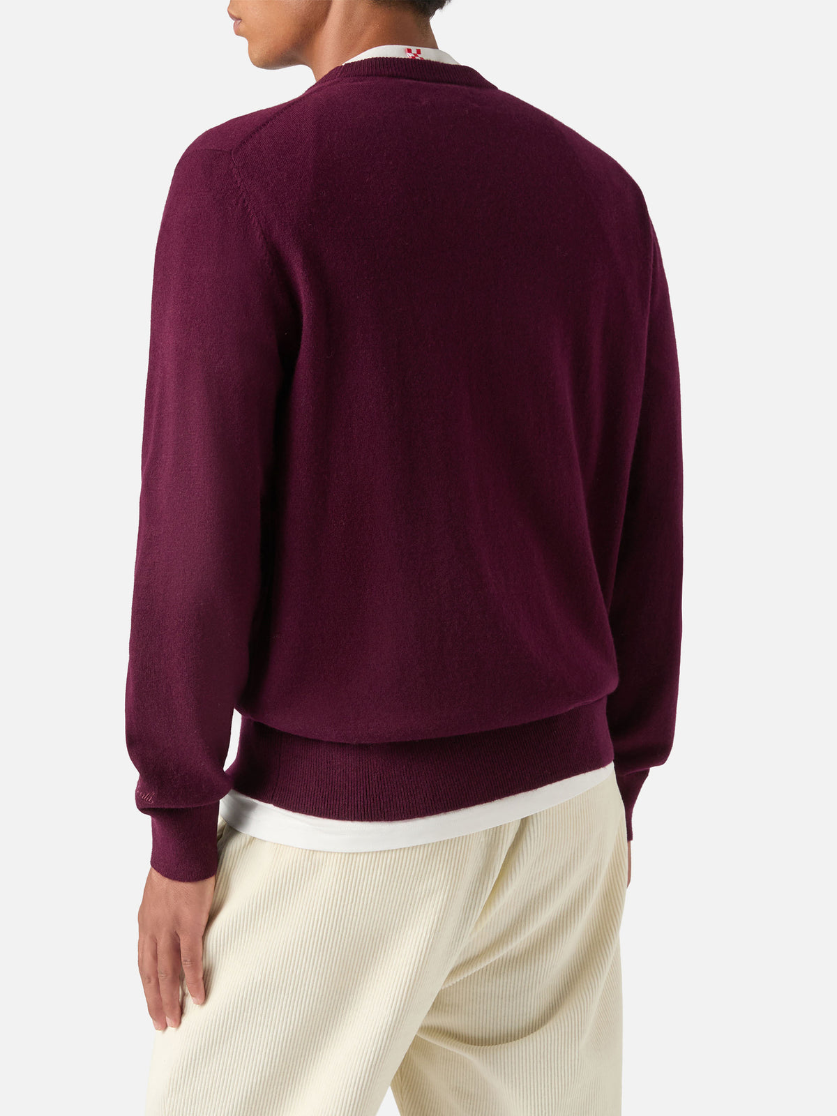 Burgundy Heron Rundhalspullover aus leichter Woll- und Kaschmirmischung mit Don't Spend, Invest-Stickerei 