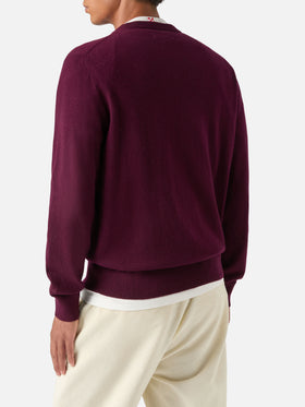 Burgundy Heron Rundhalspullover aus leichter Woll- und Kaschmirmischung mit Don't Spend, Invest-Stickerei 