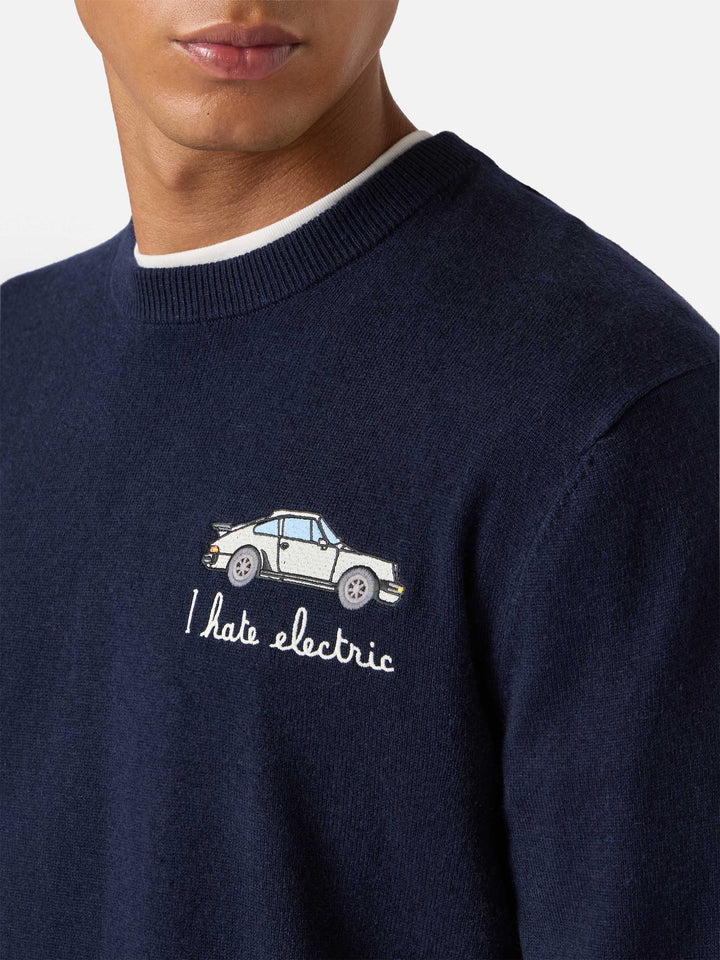 Rundhalspullover Heron Light mit „I hate electric“-Stickerei