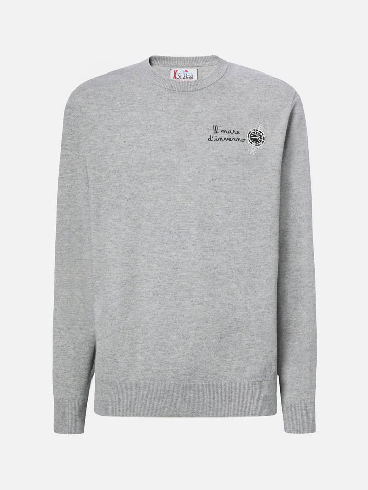 Crewneck sweater Heron Light with Il mare d'inverno embroidery