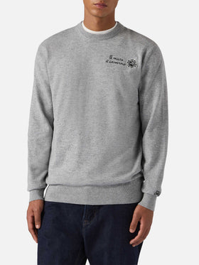 Crewneck sweater Heron Light with Il mare d'inverno embroidery