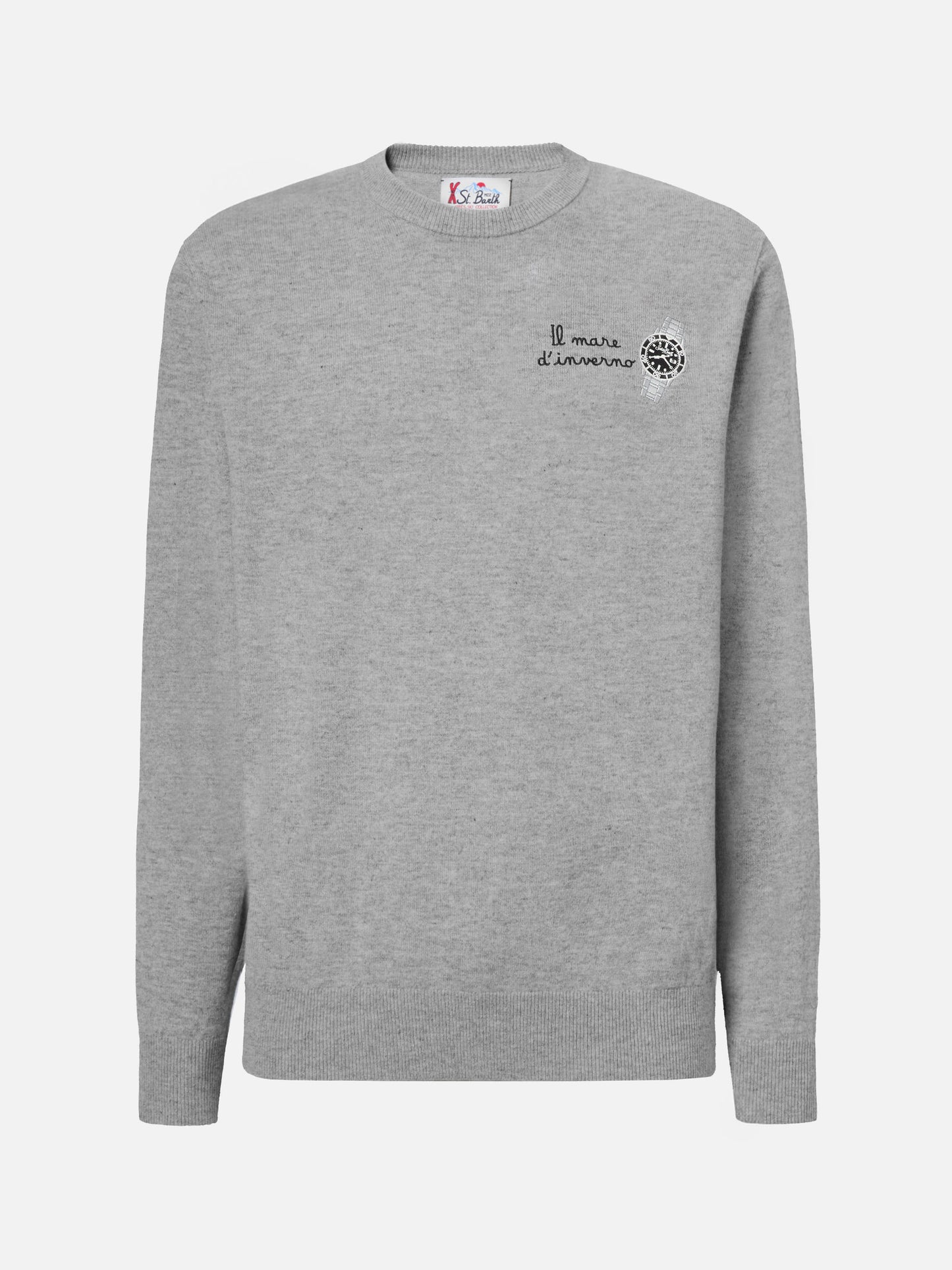 Crewneck sweater Heron Light with Il mare d'inverno embroidery