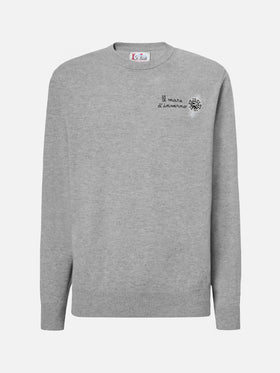 Crewneck sweater Heron Light with Il mare d'inverno embroidery