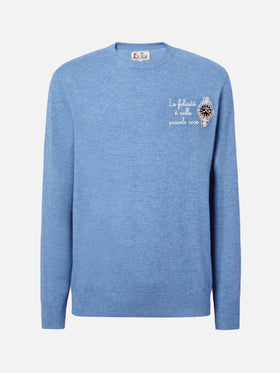 Crewneck sweater Heron Light with La felicità è nelle piccole cose embroidery