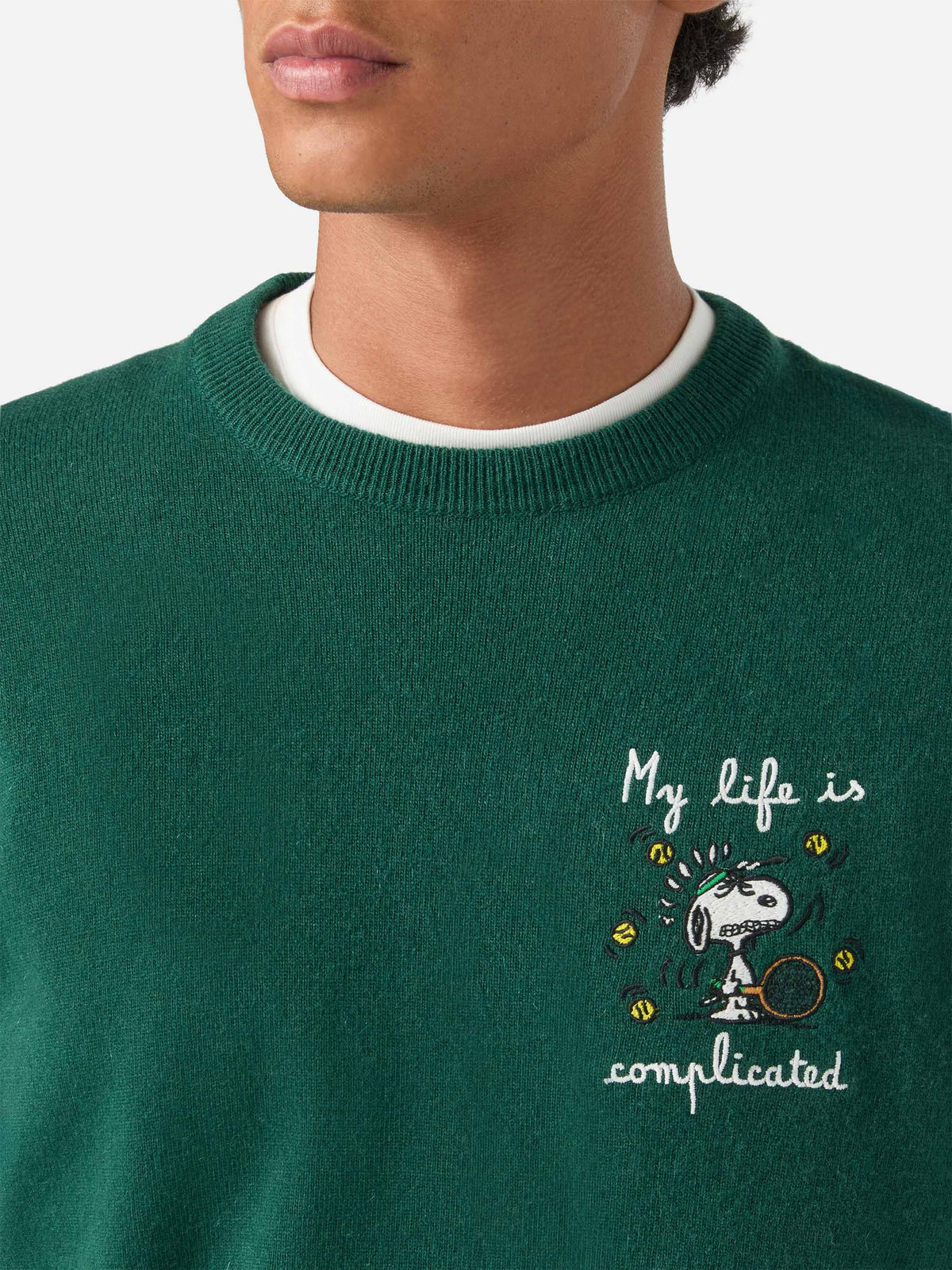 Green Heron Light wool and cashmere blend crewneck with Snoopy embroidery | Special edition