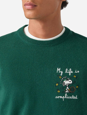 Green Heron Light wool and cashmere blend crewneck with Snoopy embroidery | Special edition