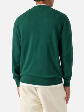 Green Heron Light wool and cashmere blend crewneck with Snoopy embroidery | Special edition