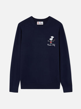 Navy blue Heron Light wool and cashmere blend crewneck with Snoopy Master Chef embroidery | Special edition