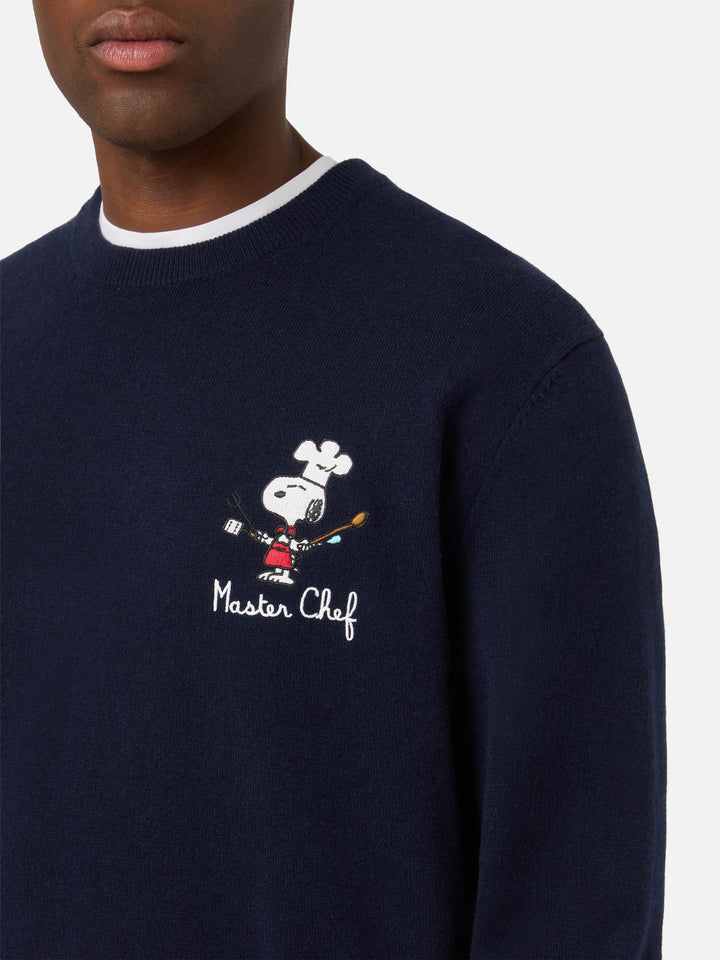 Navy blue Heron Light wool and cashmere blend crewneck with Snoopy Master Chef embroidery | Special edition
