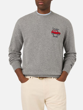 Maglia girocollo Heron Light grigia in misto lana e cashmere con ricamo Mini | Special edition