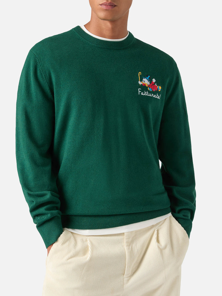 Maglia girocollo Heron Light verde in misto lana e cashmere con ricamo Zio Paperone | Special edition