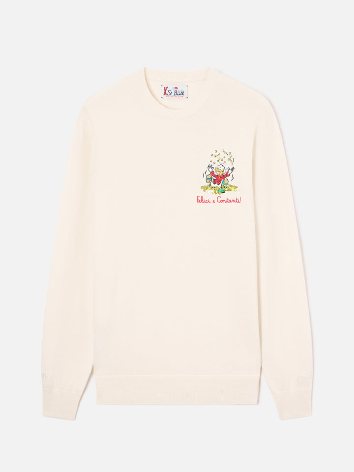 Jersey de cuello redondo Heron Light en mezcla de lana y cachemira color blanco roto con bordado de Scrooge McDuck | Special edition 