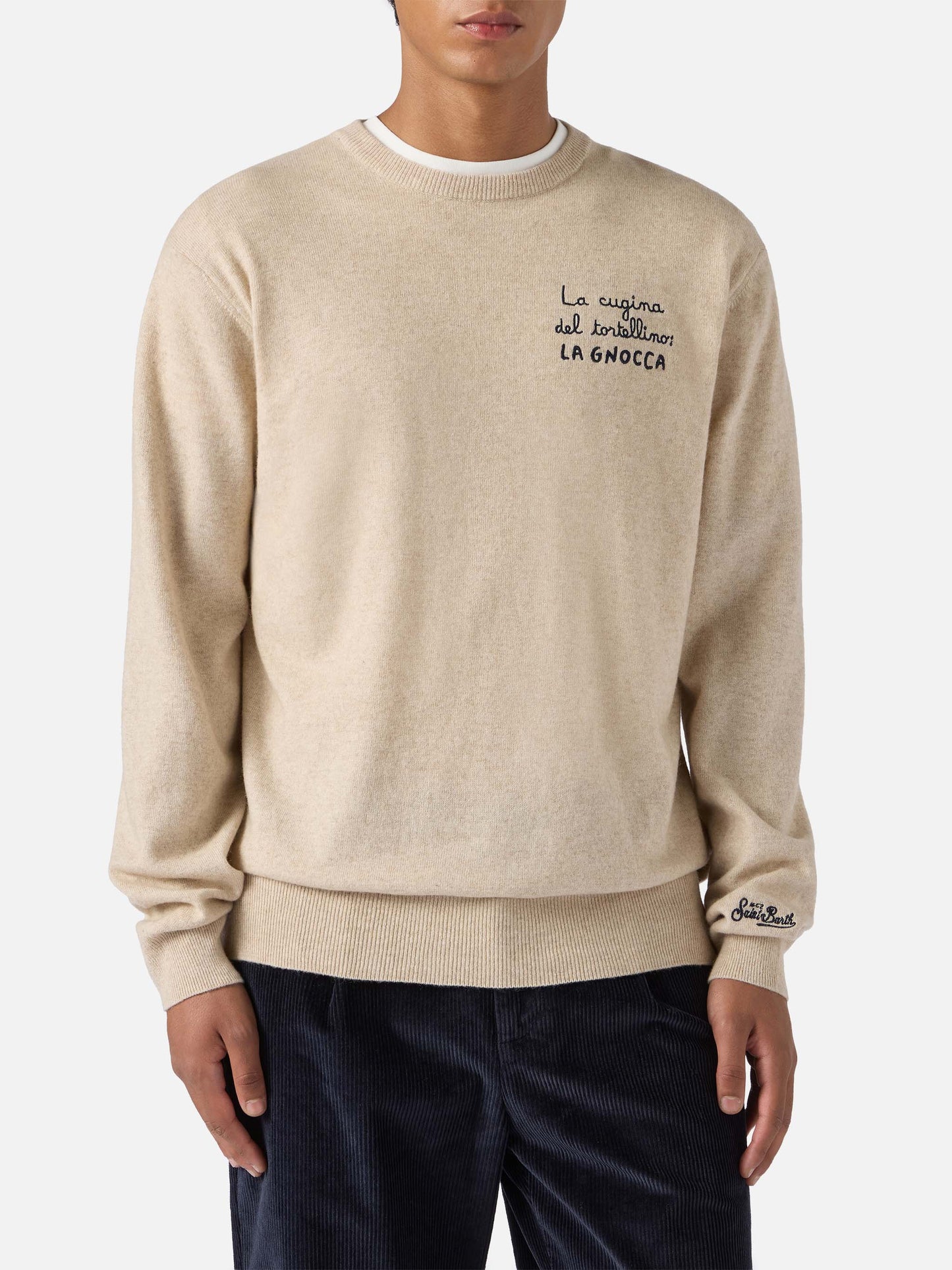 Crewneck sweater Heron Light with La cugina del tortellino, la Gnocca! embroidery | VACANZE DI NATALE SPECIAL EDITION