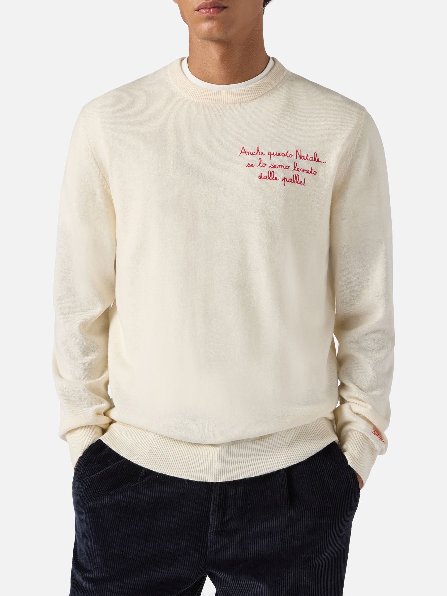 Maglione a girocollo Heron Light con ricamo Anche questo Natale se lo semo levato dalle palle! | VACANZE DI NATALE SPECIAL EDITION