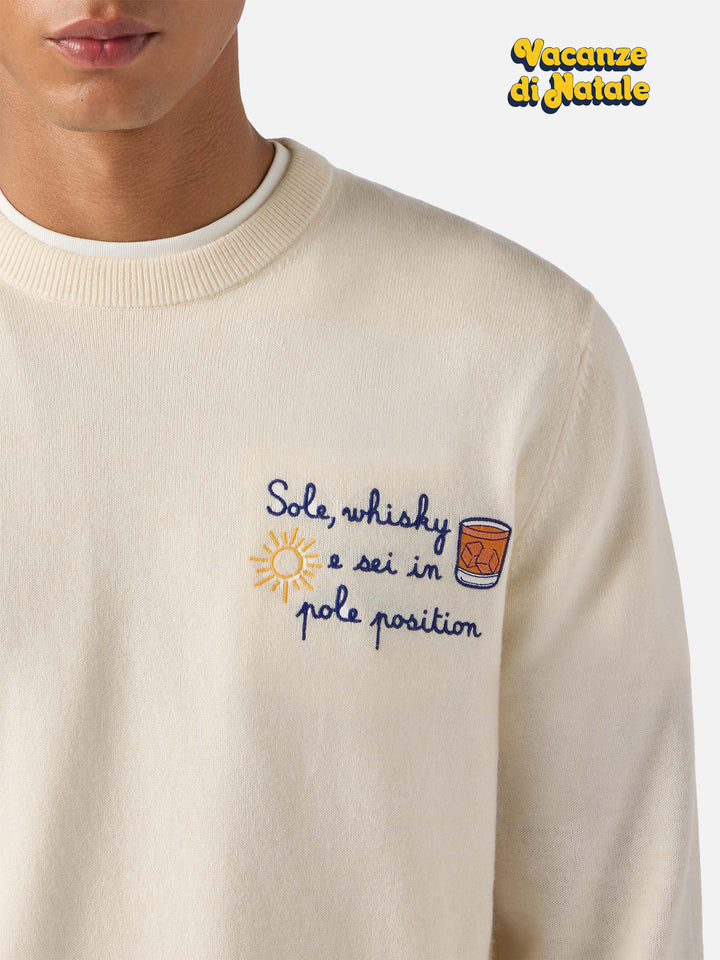 Crewneck sweater Heron Light with Sole, wishky e sei in pole position! embroidery | VACANZE DI NATALE SPECIAL EDITION