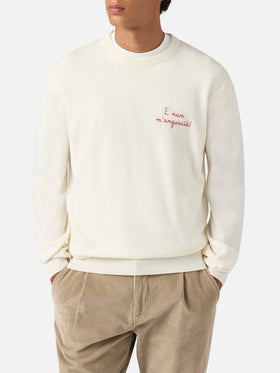 Crewneck sweater Heron Light with E nun m'angoscià embroidery | VACANZE DI NATALE SPECIAL EDITION