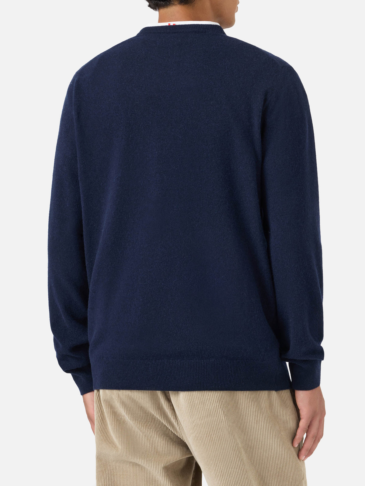 Navy blue Heron Light wool and cashmere blend crewneck with Nothing Is Certain embroidery | Special edition