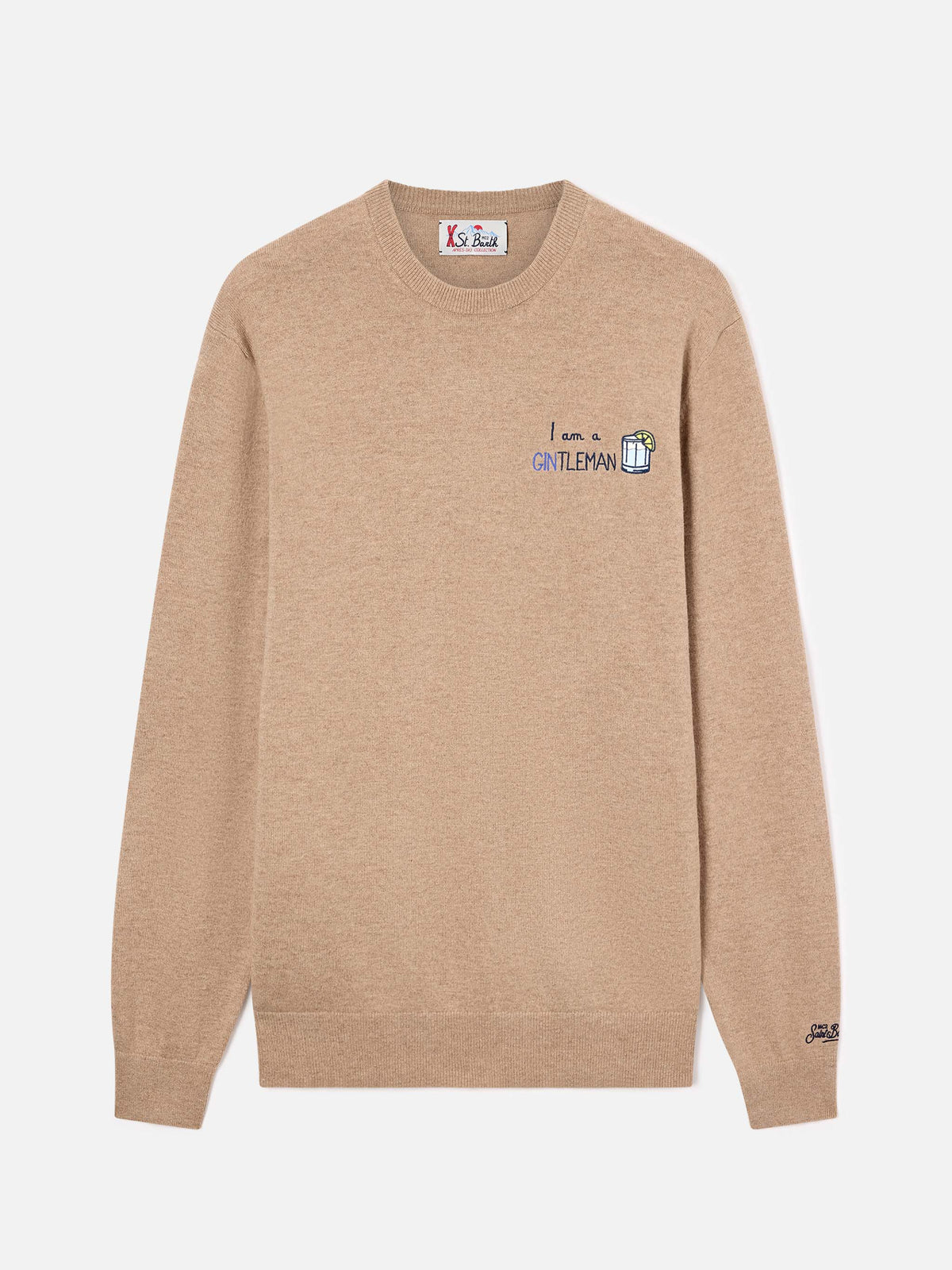 Maglia girocollo Heron Light beige in misto lana e cashmere con ricamo Gintleman