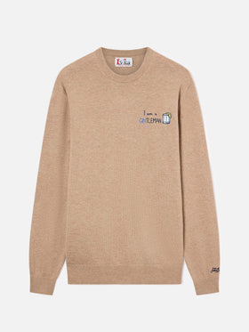 Maglia girocollo Heron Light beige in misto lana e cashmere con ricamo Gintleman