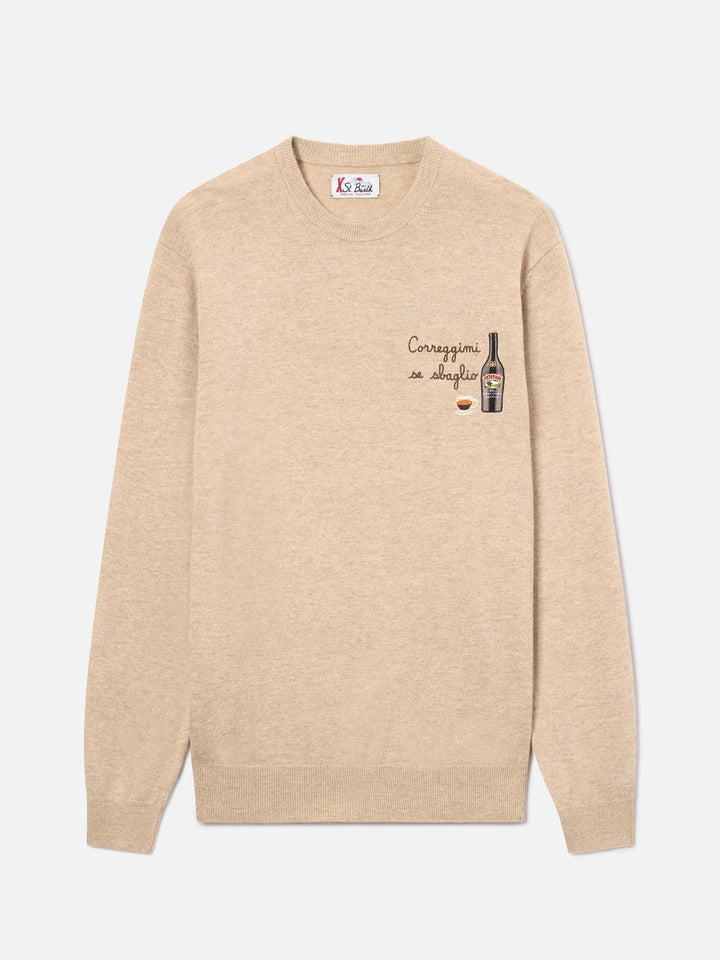 Beige Heron Light wool and cashmere blend crewneck with Baileys embroidery | Special edition