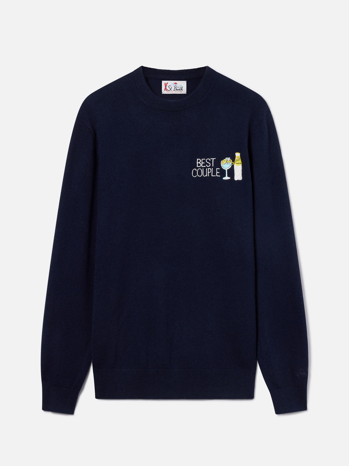 Marineblauer blue Heron Rundhals-Strickpullover mit Best Couple-Stickerei | Special edition 