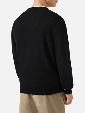 Heron Light sweater in 100% black CASHMERE with St. Moritz intarsia | ST. MORITZ TOP OF THE WORLD