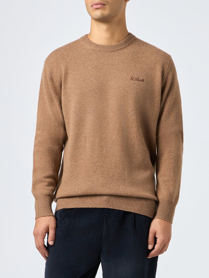 Man crewneck camel lambswool sweater with St. Barth embroidery - MC2 Saint Barth